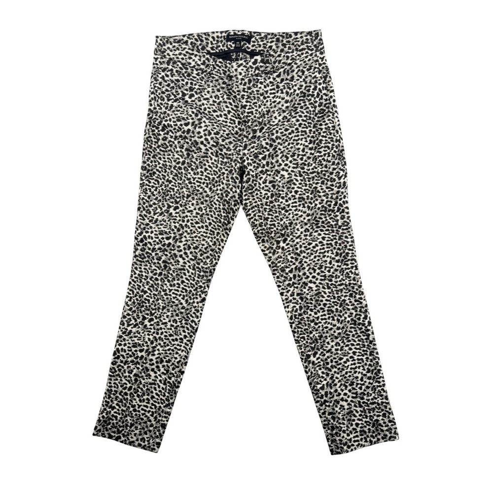 Banana Republic Sloan Ankle Pants Size 4S Black White Leopard Metallic Glam Chic